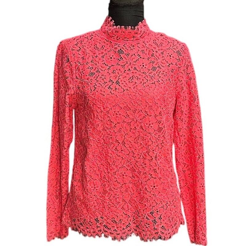 J. Crew Pink Scalloped Lace Mock Neck Long Sleeve Top Size 4