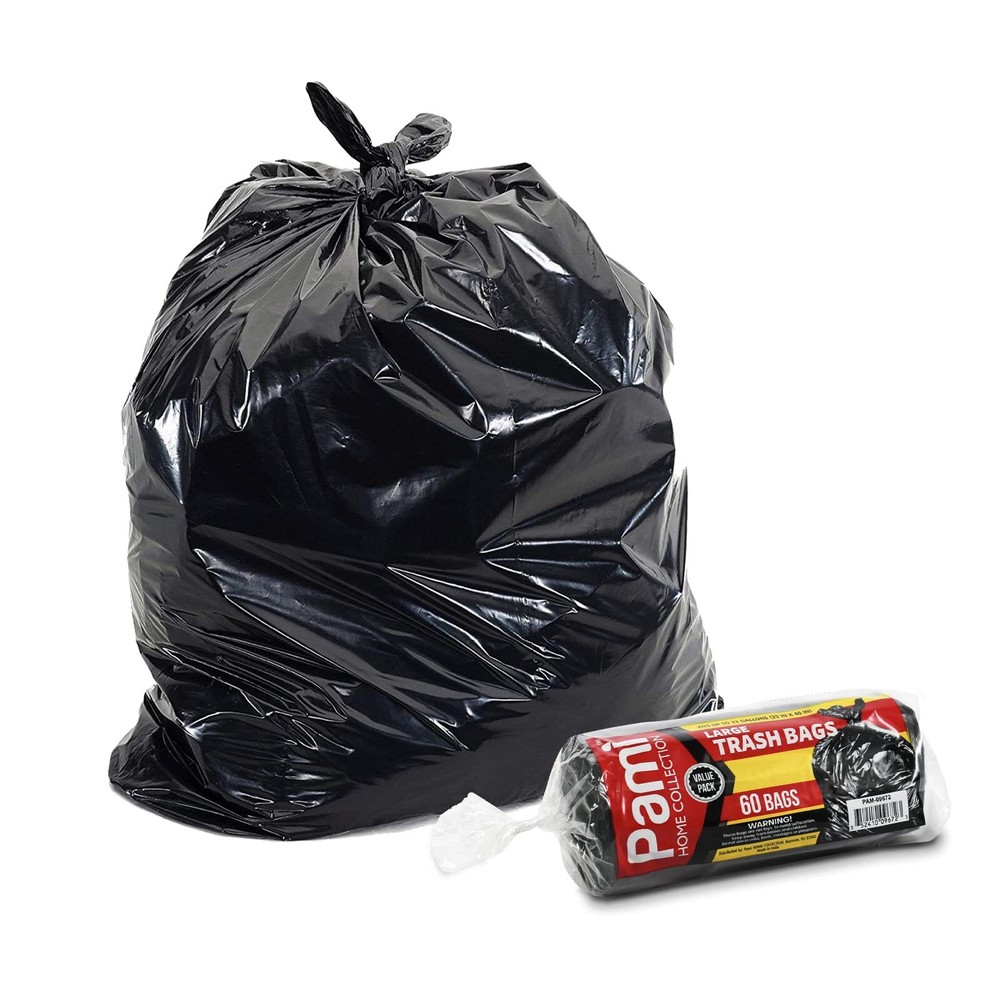 Bolsas de basura grandes de 33 galones sin olor, paquete de 60, negras