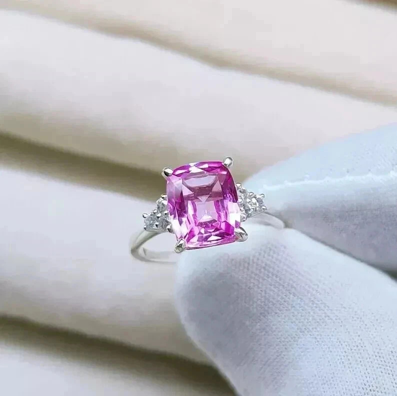 2.45 Ct Cushion Cut Pink Sapphire Engagement Ring 14k White Gold