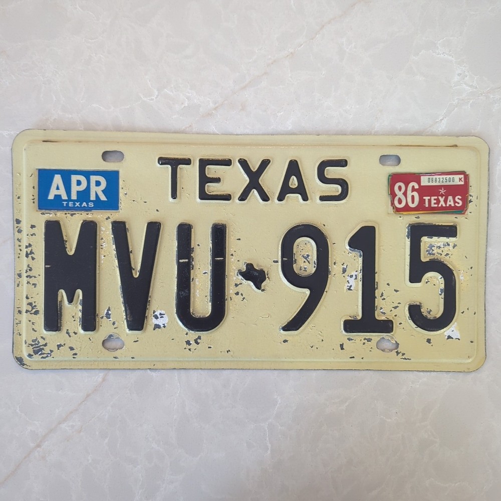 Vintage 1986 Texas License Plate Original Sticker Auto Tag Man Cave Decor