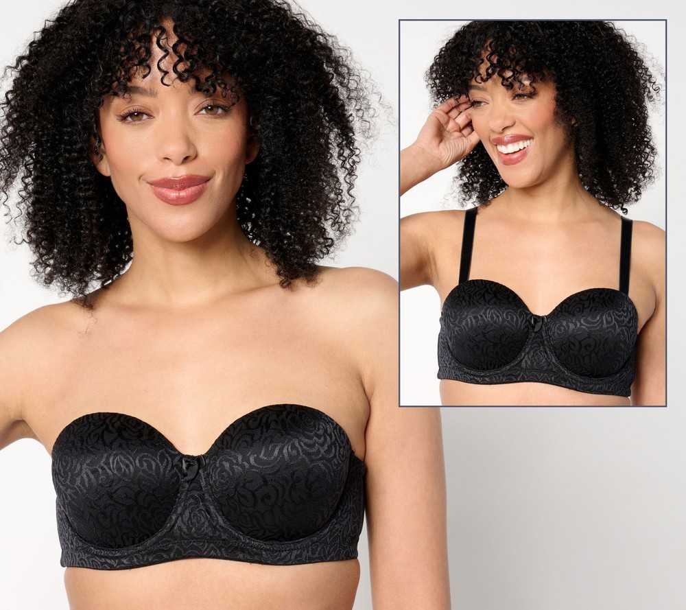 Breezies Women's Bra Sz 42D  Wild Rose Lace Strapless Underwire Black A633202