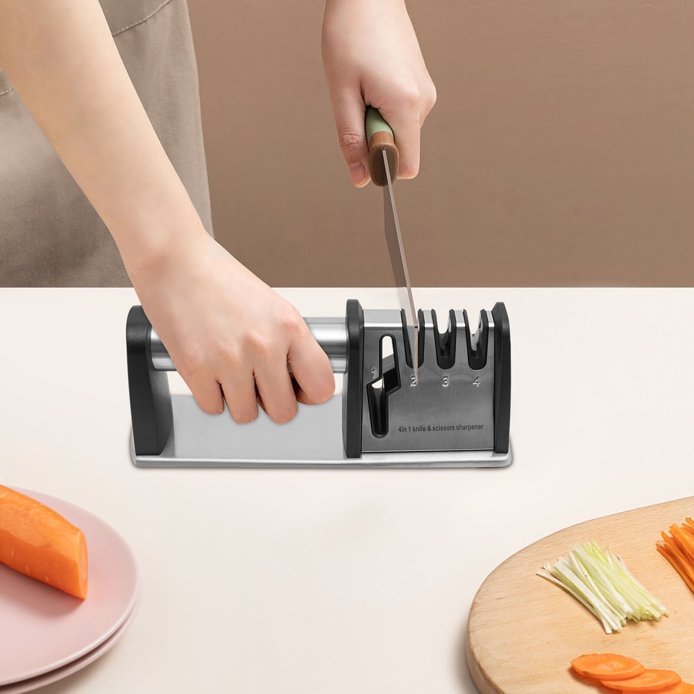 4-Stage Manual Knife & Scissors Sharpener for Kitchen Tools
