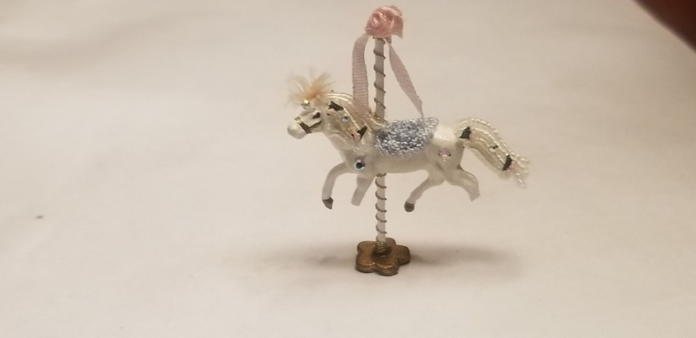 vintage artisan dollhouse miniature carousel horse white with ribbons 1 3/4