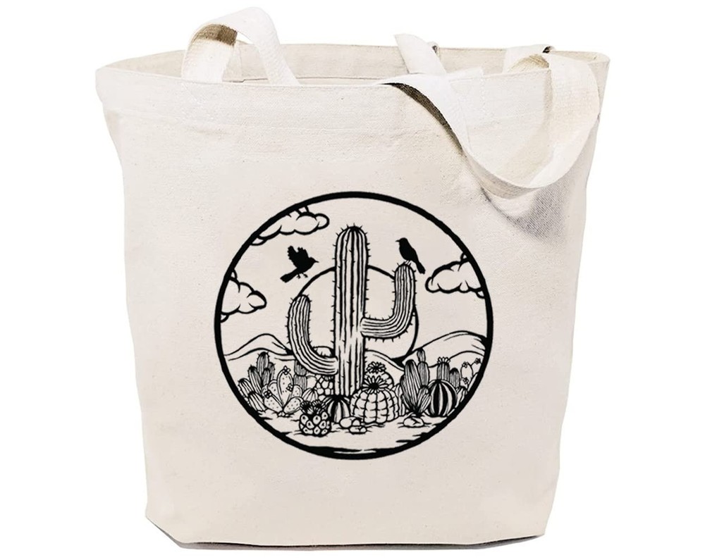 Desert Cactus Canvas Tote Bag Eco-Friendly Women's Grocery Shoulder Bag  