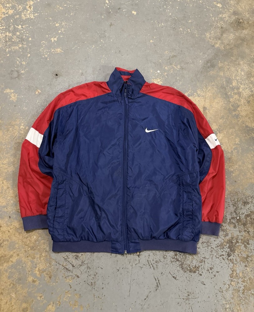 Vintage 90’s Nike Navy Blue and Red Y2K Grunge Windbreaker Jacket Coat-Size L