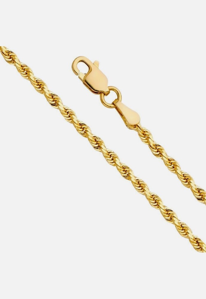 Real 14kt Yellow Gold 20 inch 3mm Semi Solid Rope with Lobster Clasp Chain