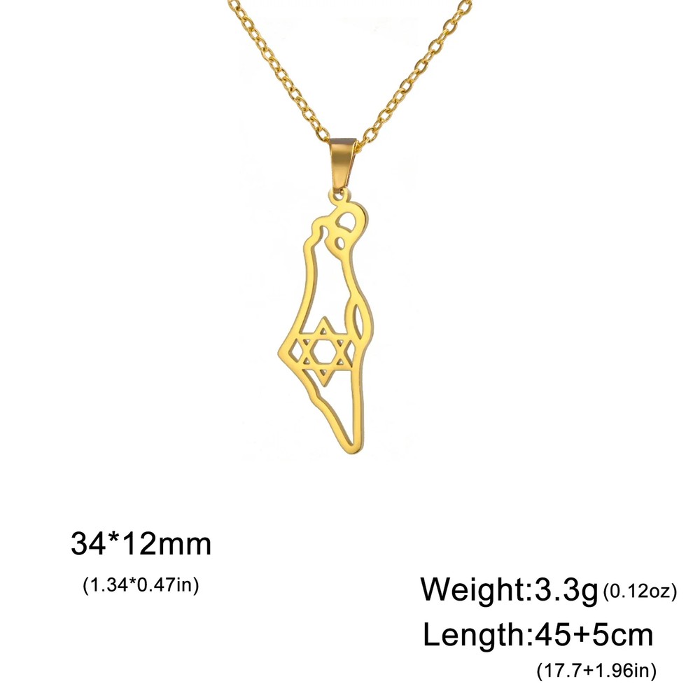 chain with european map of israel stainless steel chain gold color star of david