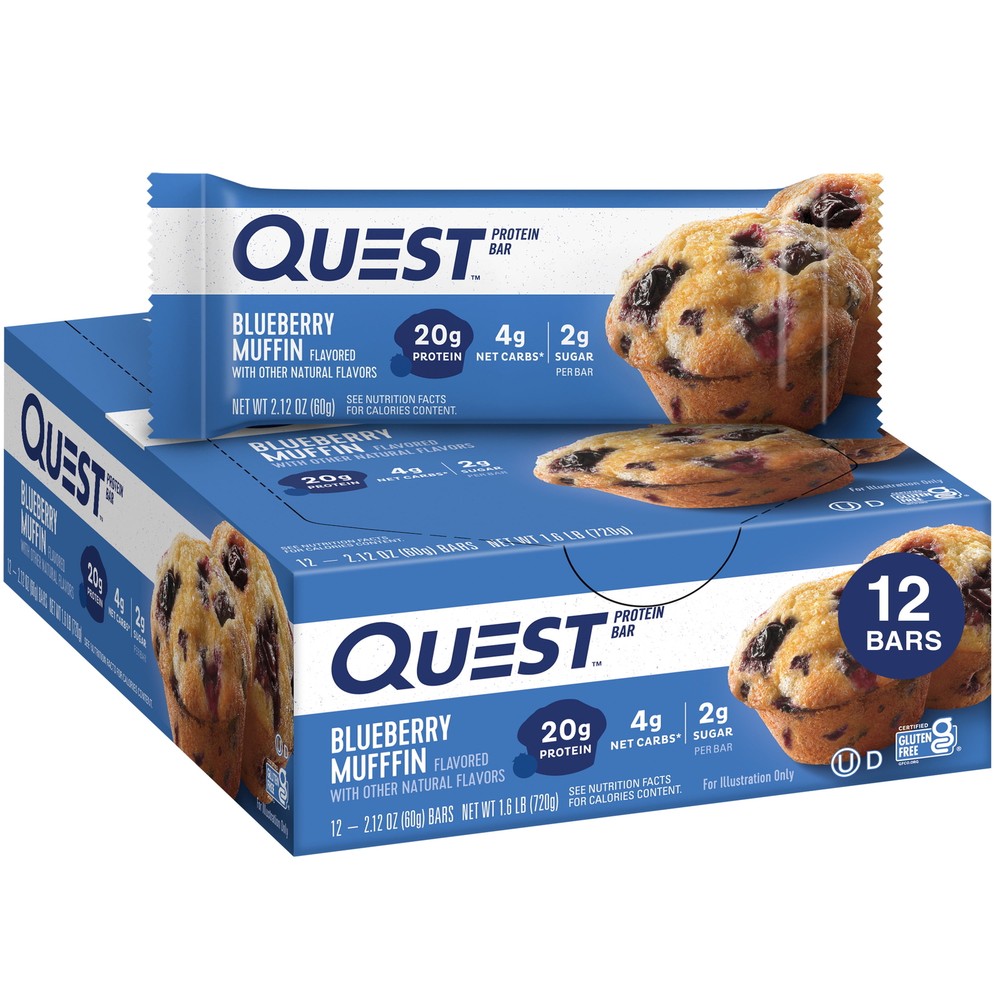 Quest Protein Bar - Blueberry Muffin (12 Bars) 21g Protein 5g of Net Carbs USA