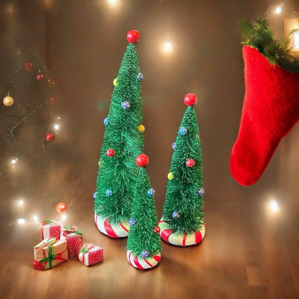 Vintage Retired 2003 Department 56 Village Pepperment Trees Made In 1999 Set 3