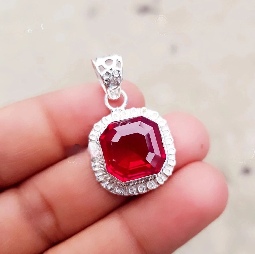25.90 Ct Natural Ruby Asscher Necklace Silver Jewelry Handmade loose Gemstone
