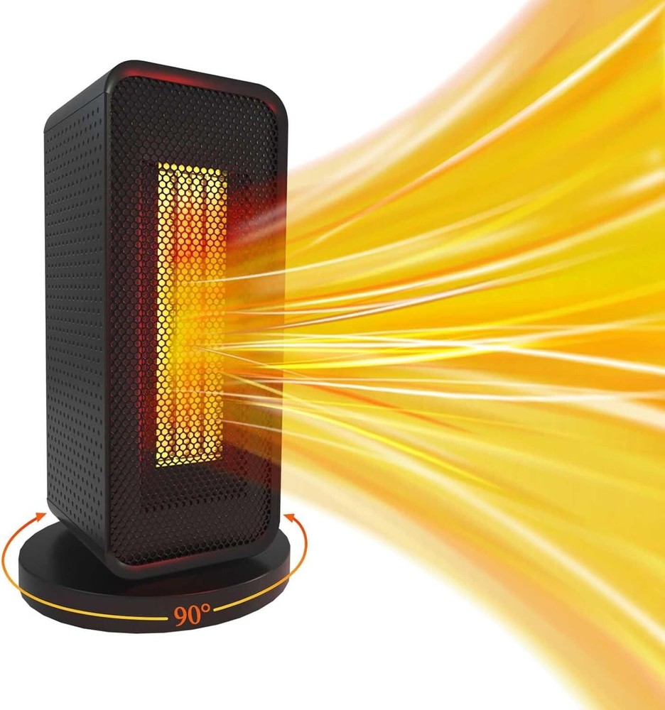 Electric Fan Heater w. 90° Oscillation (Black), 600/1200W Ceramic Energy Efficie