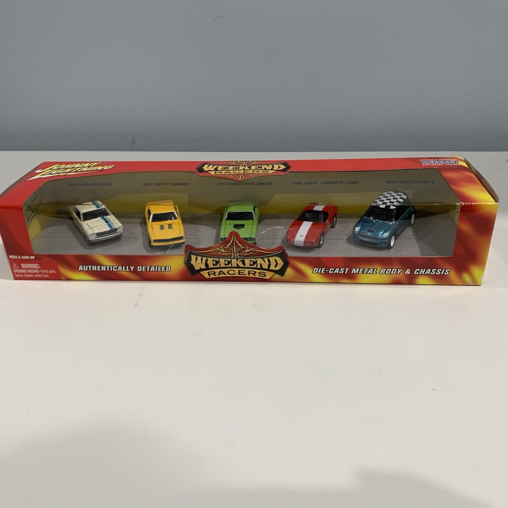 JOHNNY LIGHTNING WEEKEND RACERS 5 CAR SET MUSTANG CAMARO CORVETTE MINI COOPER