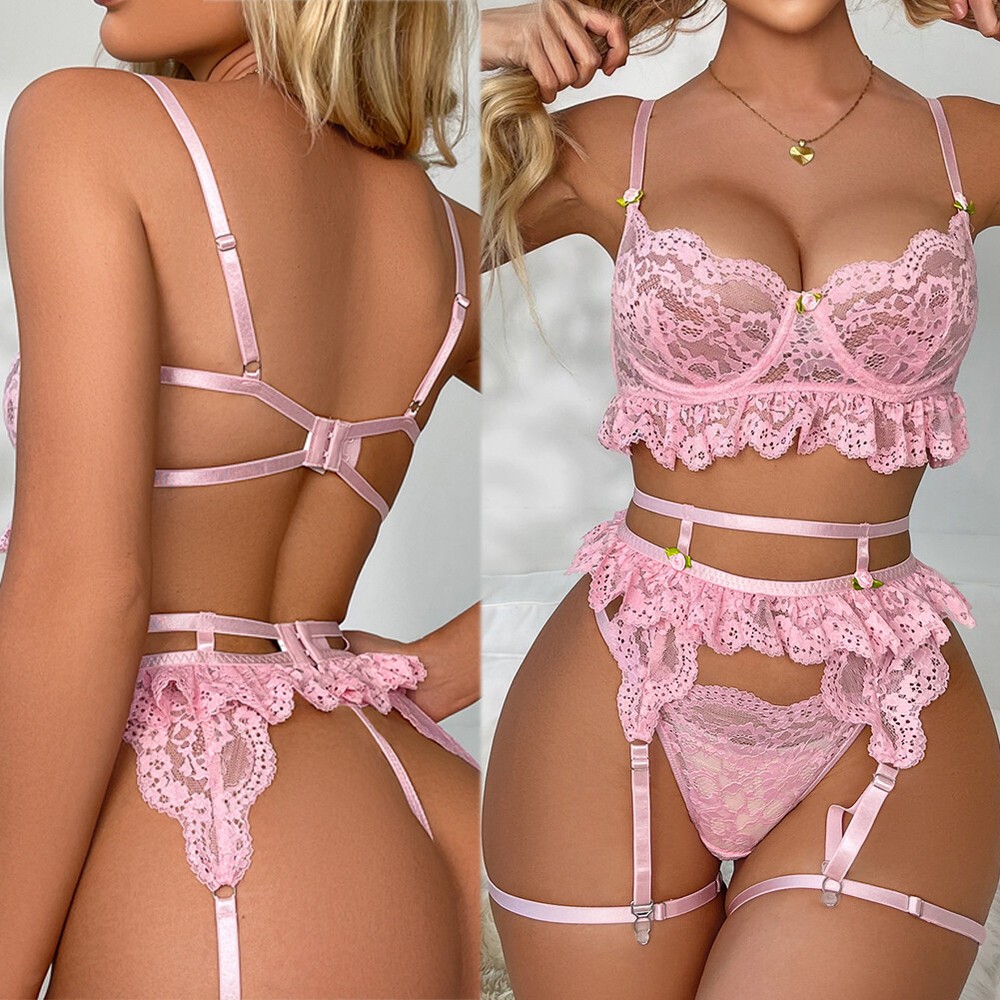 Sexy Lace Teddy Babydoll Lingerie Set with Garter & Bodysuit