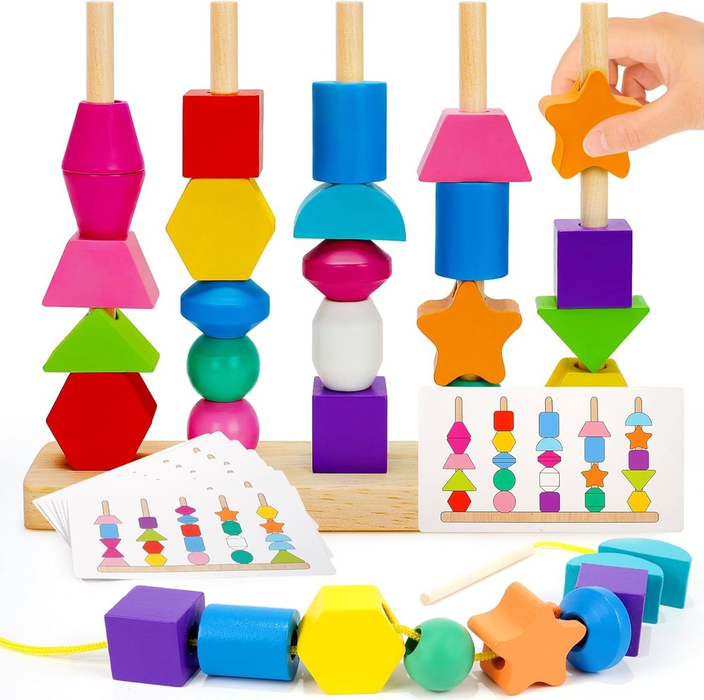 Montessori Toys for 2 3 4 Year Old Kid Boy Girl Toddler, Montessori Wooden Beads
