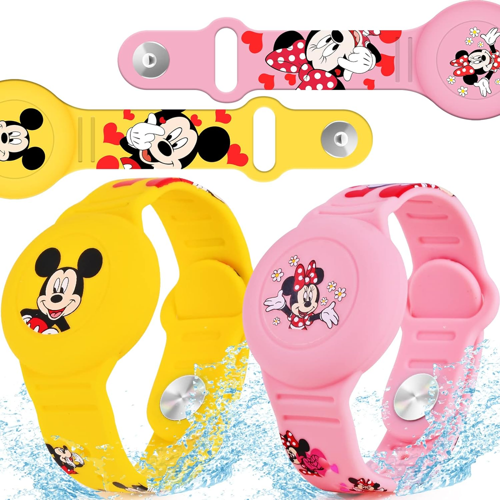 Waterproof AirTag Bracelet for Kids 2 Pack with Cute Cartoon Design Holder