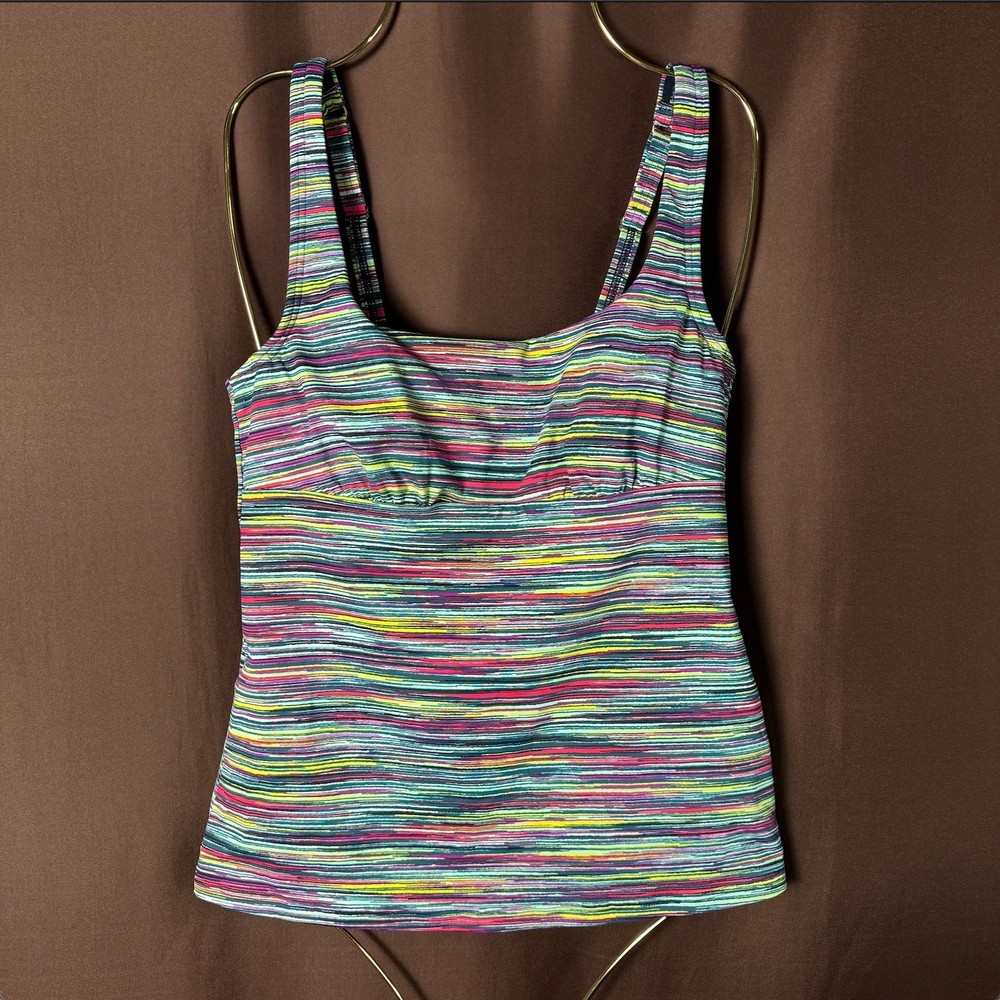 Lands' End Women's 2 Square Neck Underwire Tankini Top Deep Sea Navy/Spaced Dye