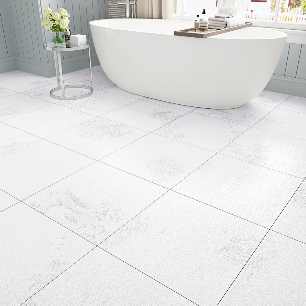 20-Pack White Marble Peel & Stick Waterproof Vinyl Floor Tiles for Bathroom