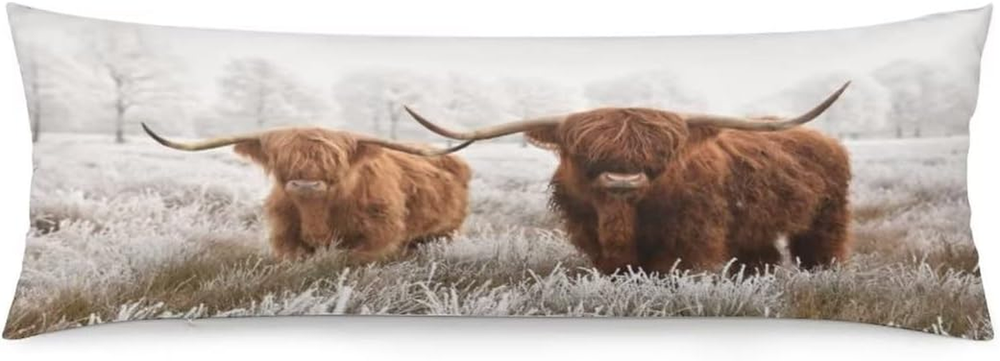 Highland Cow Body Pillow Cover Farm Animal Wildlife Grassland Decor