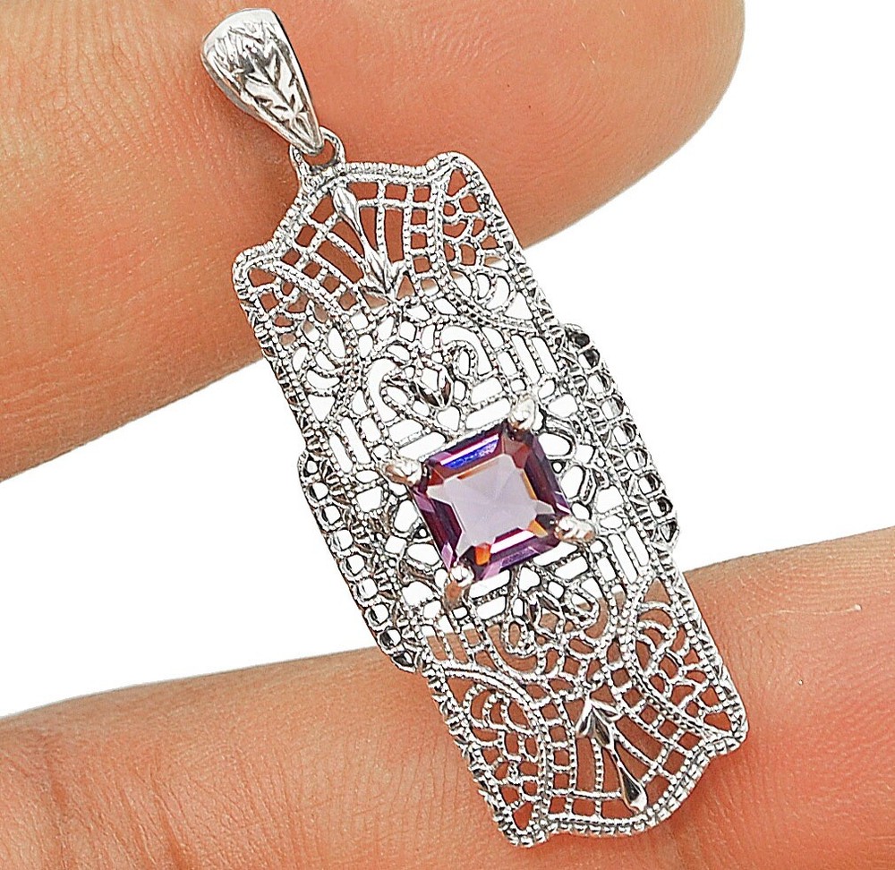 2CT Natural Amethyst 925 Sterling Silver Victorian Style Pendant Jewelry Y1868