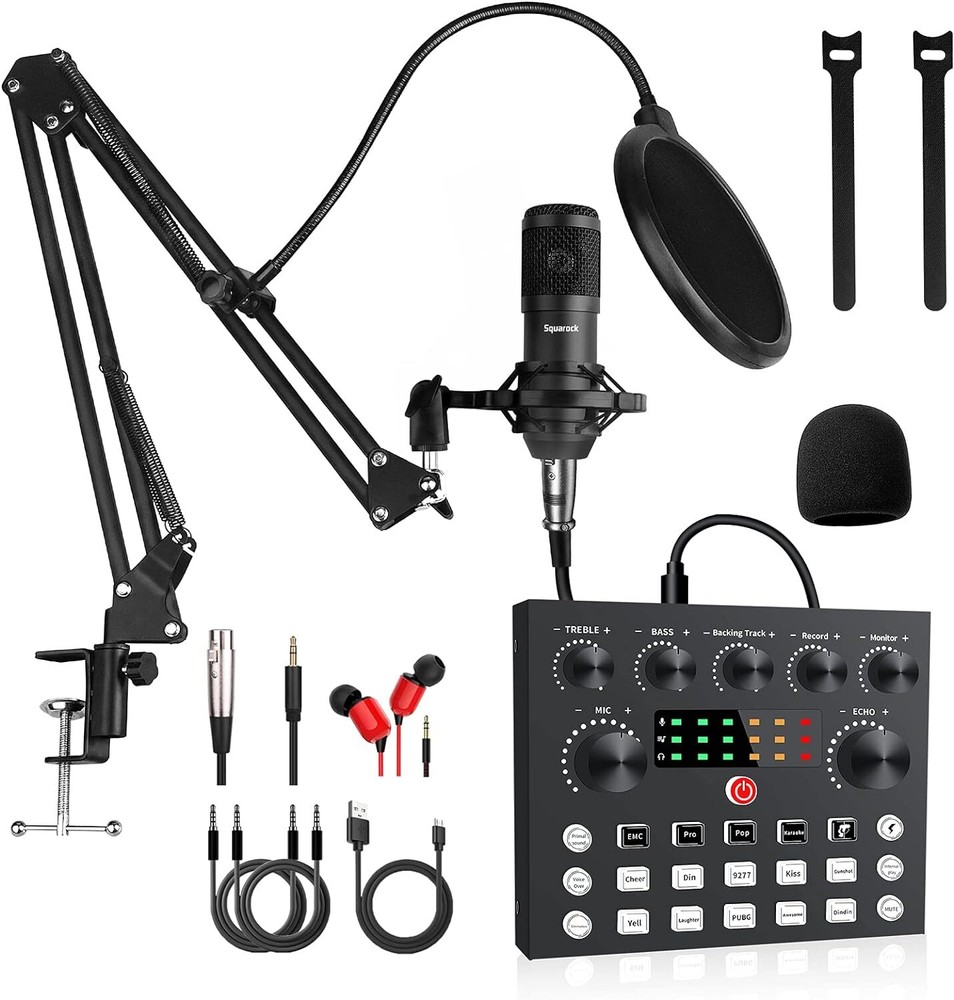 Podcast Equipment Bundle Recording Studio kit Audio Interface & All-in-One Mixer
