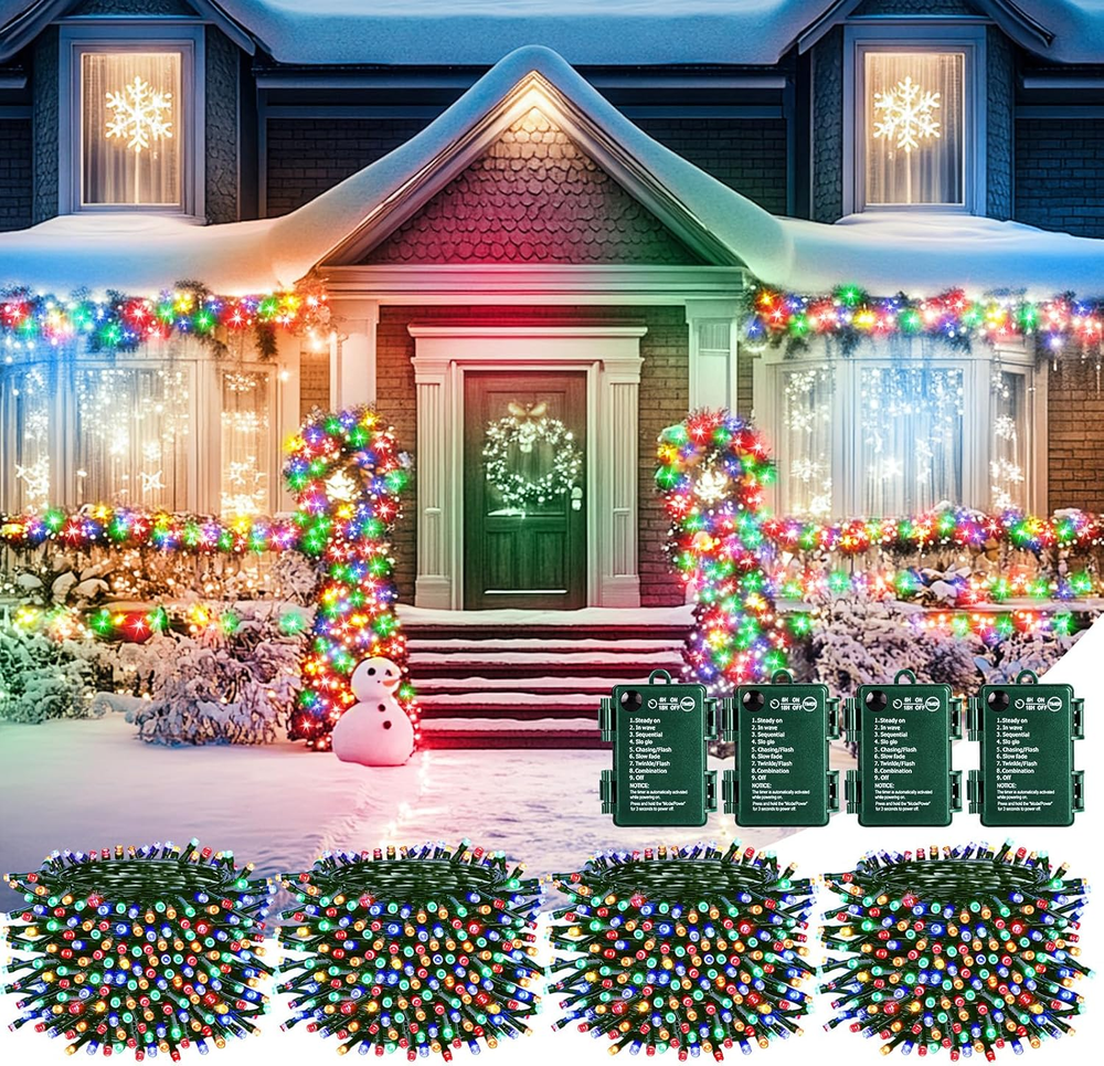 Christmas Lights Outdoor Battery Operated, 4 Pack Total 132FT 400 LED Battery Po