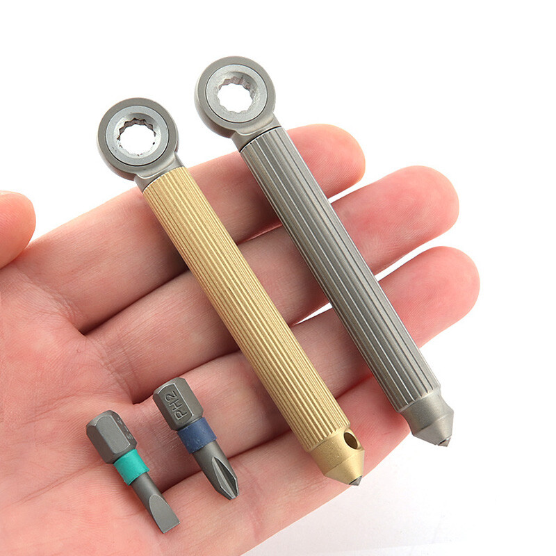 Titanium Brass S2 steel Multi Tools Card Screwdriver Pocket EDC Outdoor Keychain