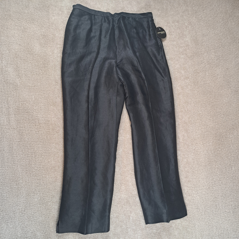Valerie Stevens Women’s Black Linen Silk Dress Pants Size 14 with Side Zip