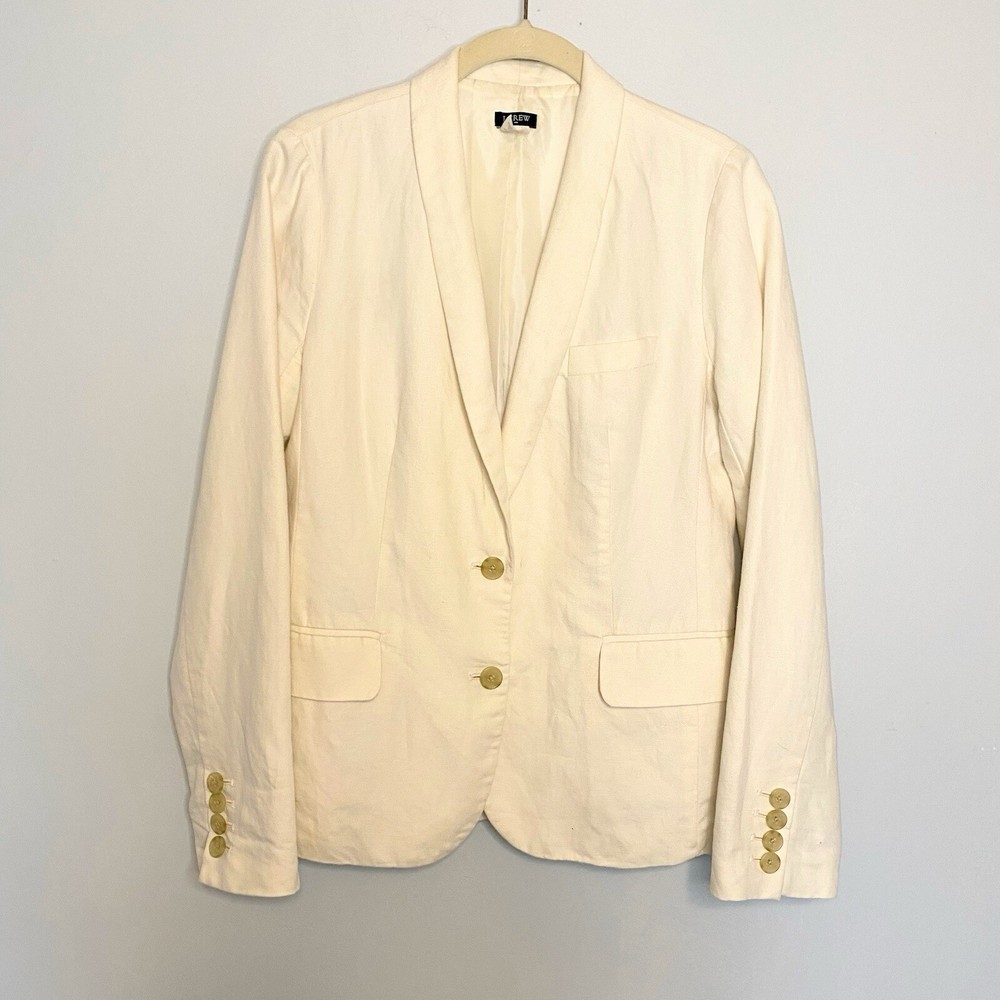 J Crew Factory Womens Schoolboy Blazer Jacket Linen Blend Cream Size 4