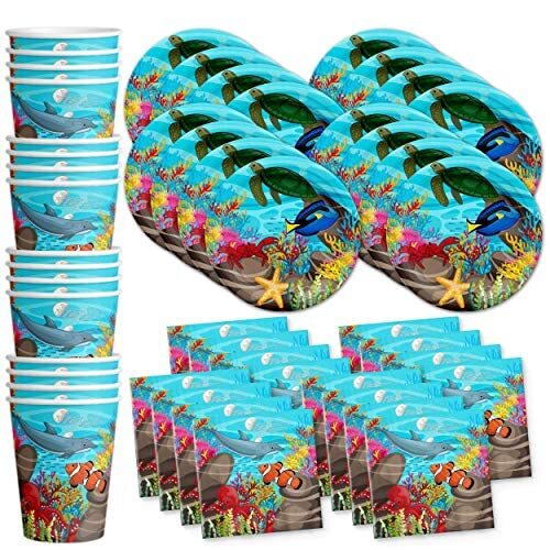 Ocean Sea Life Birthday Party Supplies Set Plates Napkins Cups Tableware Kit For