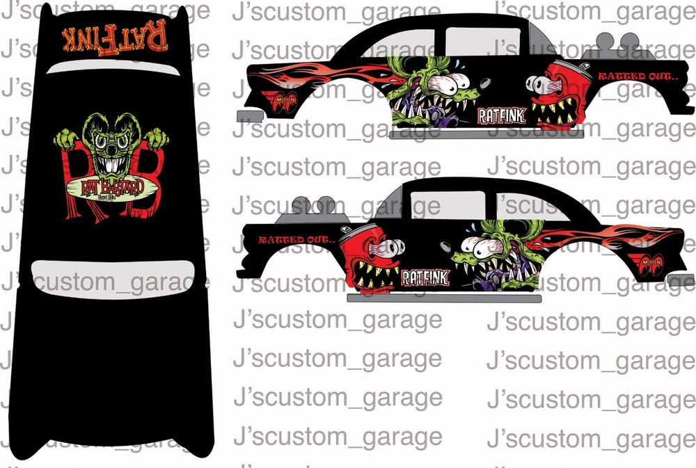 Rat Fink bastard 55 gasser 1/64 custom water slide decal for Hot Wheels