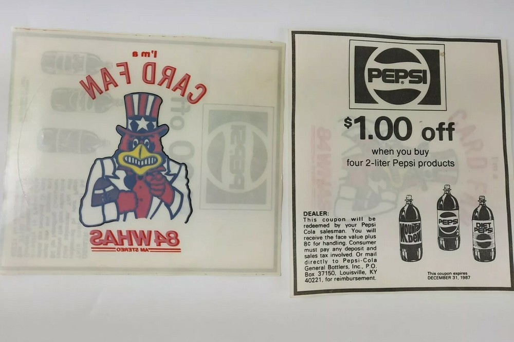 Vtg NOS NCAA Basketball Louisville Cardinals Window Decals Pepsi Coupon Back-image