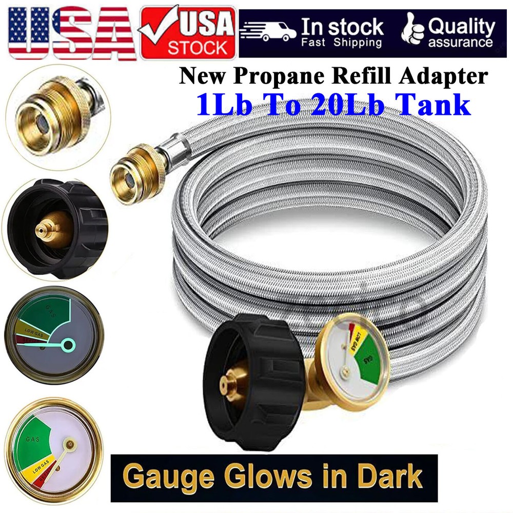 6FT Grill Propane Adapter Hose w/ Propane Tank Gauge Converter QCC1 Type1 1-20lb