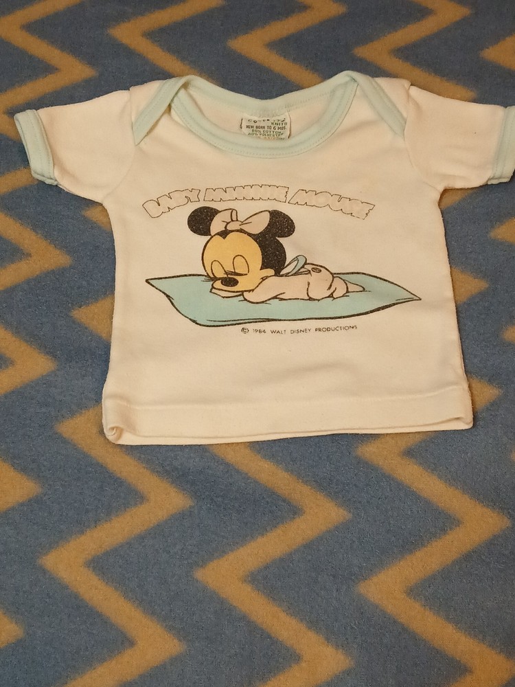 Walt Disney Vintage Baby Minnie Mouse  T-shirt 80s Confetti Knits Size 6 Months
