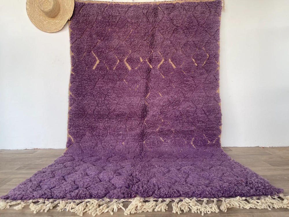 Color Purple Moroccan Custom Berber Beni Ourain Wool Rug Handmade Carpet Rug