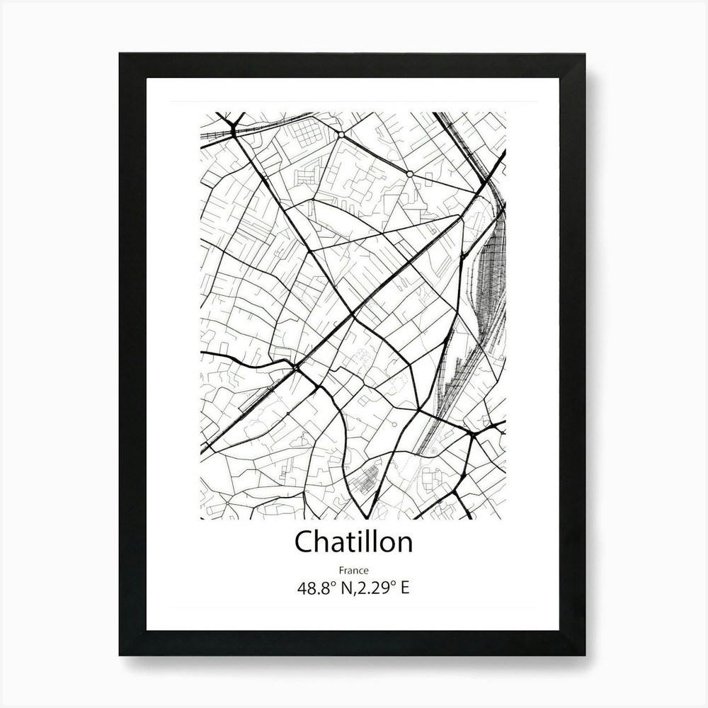 Chatillon,France Minimalist Map Art Framed Wall Art Poster Canvas Print Picture
