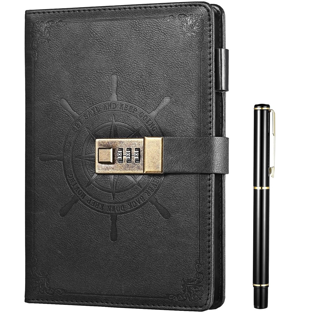 Black A5 Journal with Lock Refillable Faux Leather Diary Notebook Planner NEW