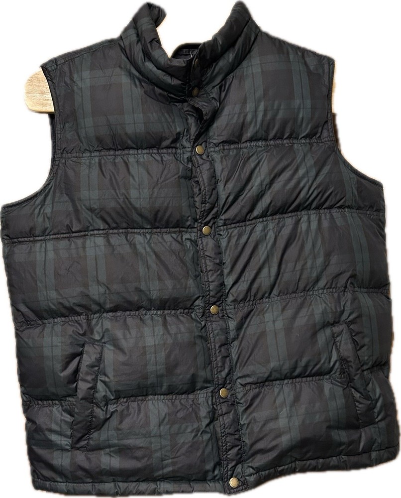 Men's XL Lands End Puffer Vest in Green Navy Goose Down for Holiday Warmth