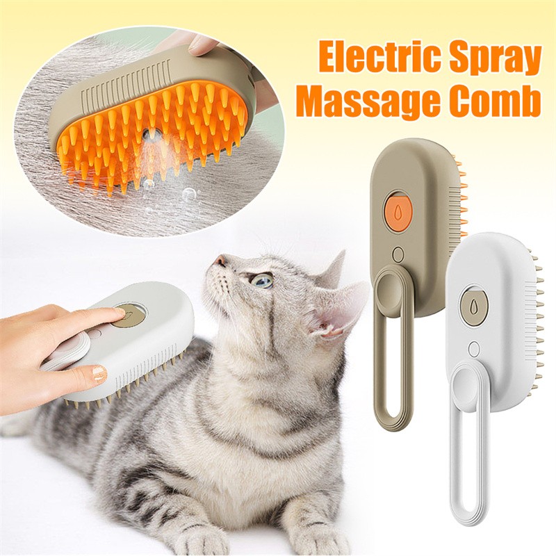 3-in-1 Electric Pet Steam Brush for Grooming Hair Removal & Massage
