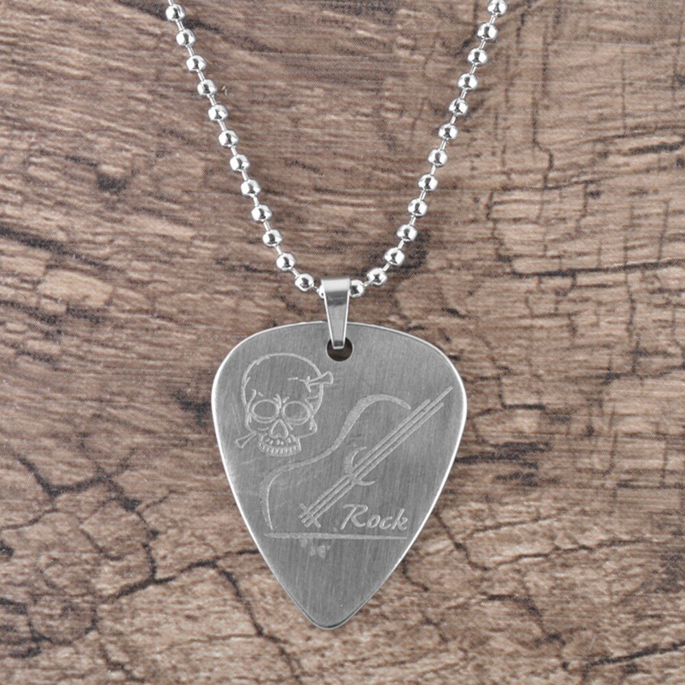 Stainless Steel Necklace Guitar Pick with Music Note Skull Gift Accessory