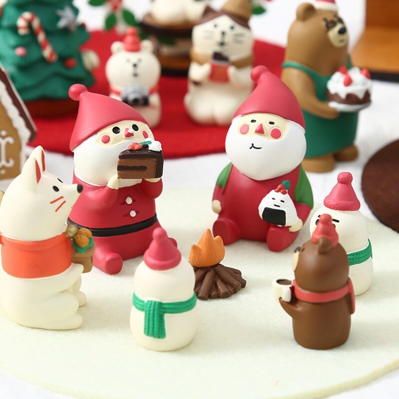 Christmas Santa Snowman Cake Resin Miniature Figurine Desktop Ornament
