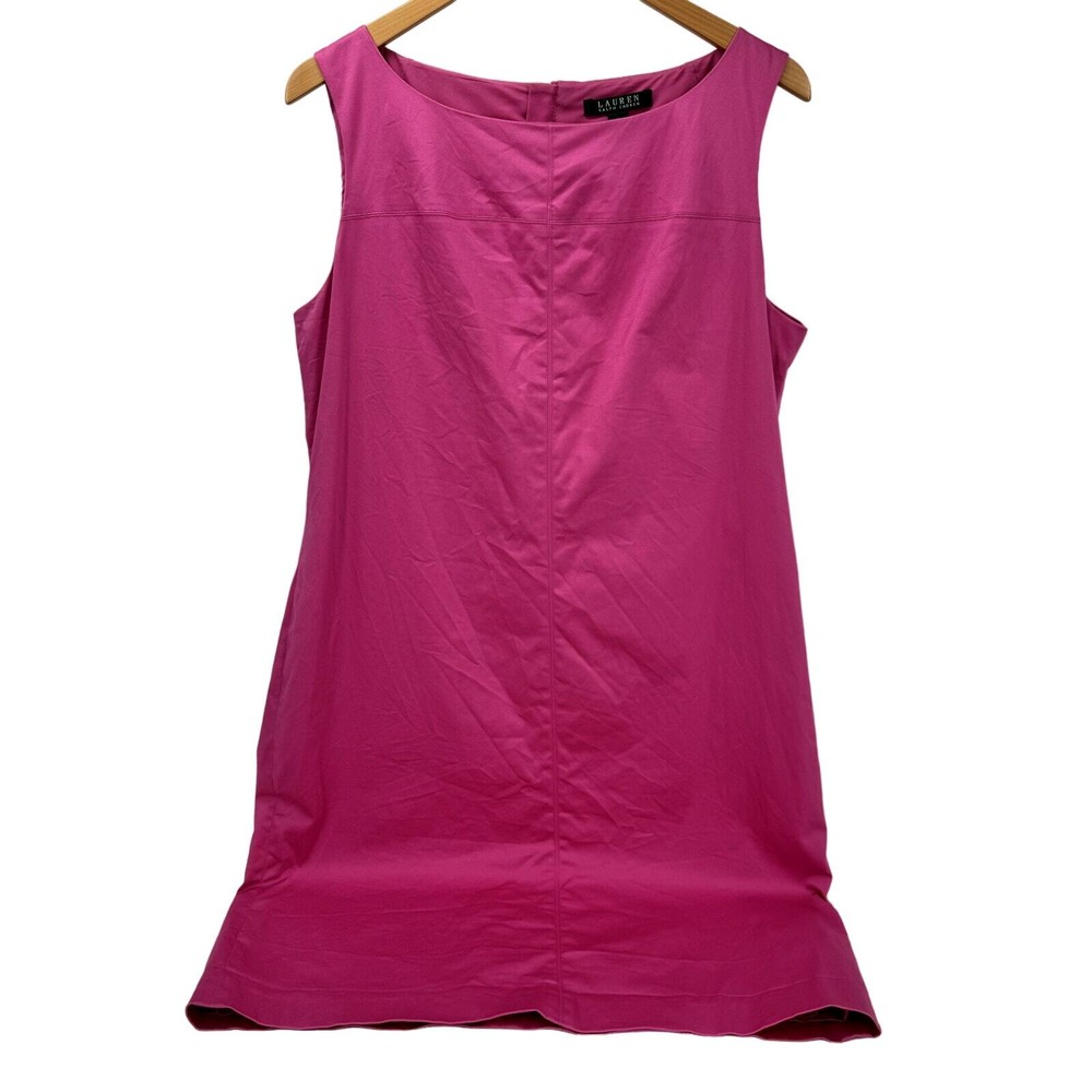 Lauren Ralph Lauren Dress Womens 16 Pink Sleeveless Shift Lined Midi Classic