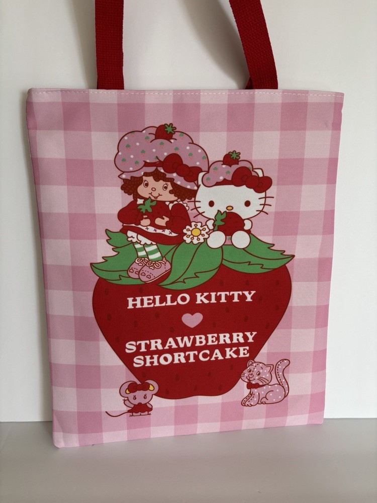 Strawberry Shortcake X Hello Kitty Zipper Tote Bag 15.5” X 13” NEW
