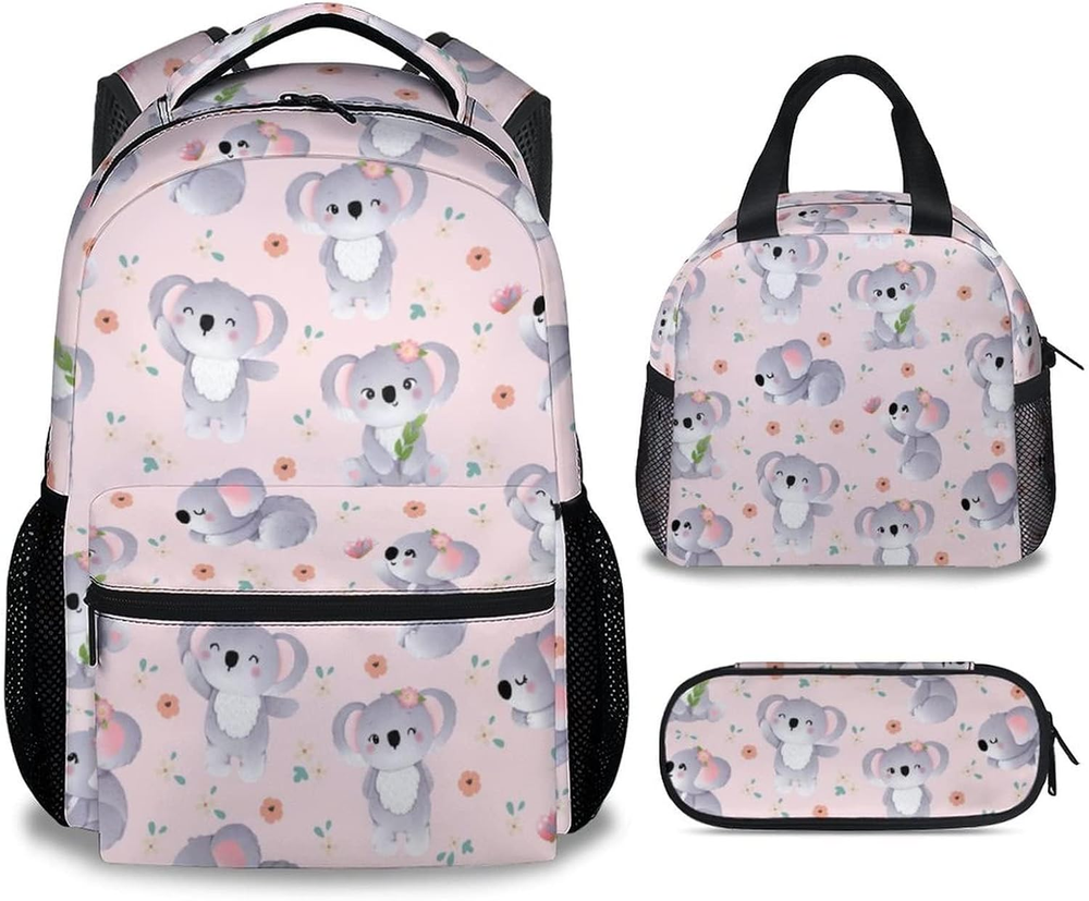 Koala Backpack with Lunch Box, Set of 3 School Backpacks Matching Combo for Girl
