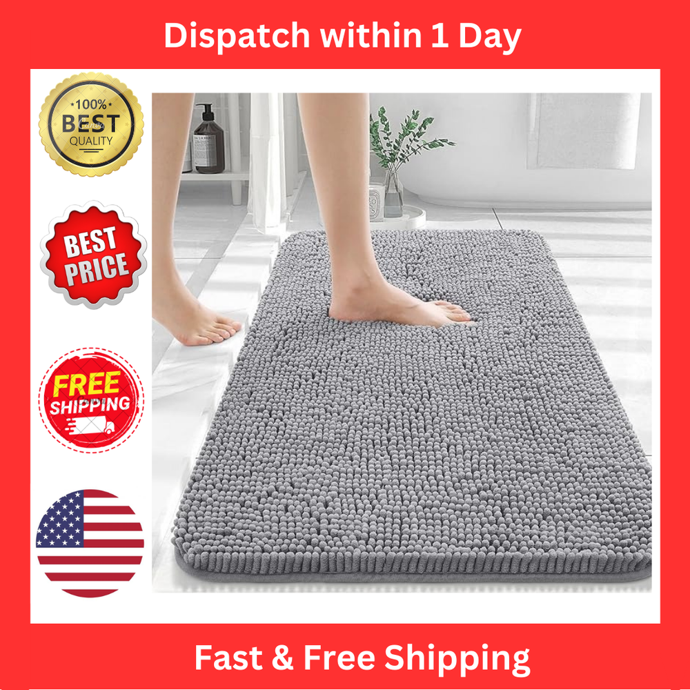 Extra Soft Chenille Bathroom Rugs 30x20 with Absorbent Quick-Dry Design and Non-Slip Rubber Backing