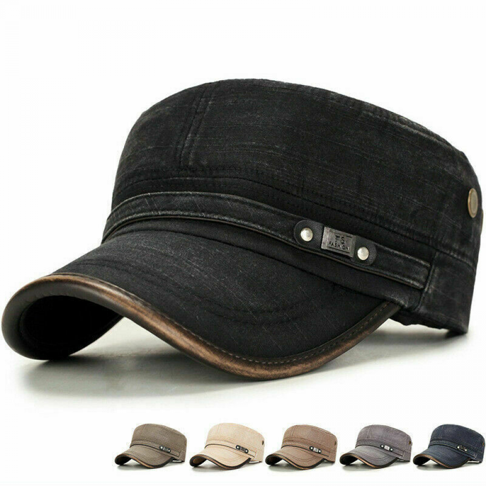 Men Army Denim Baseball Cap Cotton Cadet Hat Military Breathable Flat Adjustable