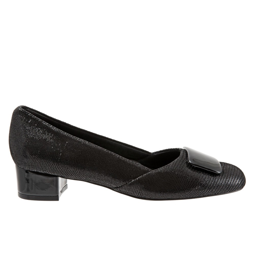 Trotters Delse T1852-008 Womens Black Narrow Leather Pumps with Heels