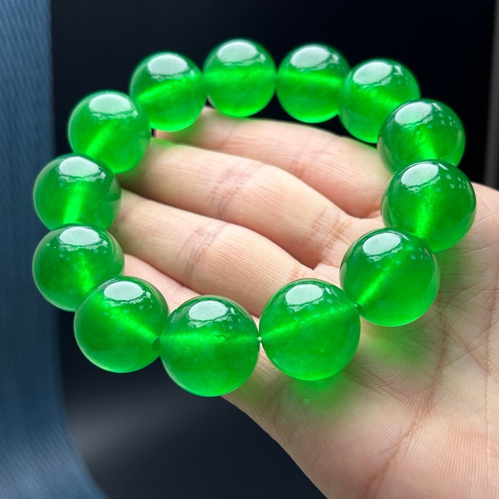 Real Natural Burmese Ice green Beads Jade jadeite Bracelets bangle  18MM
