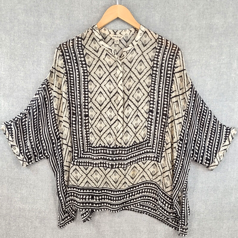 Lucky Brand Top Women Medium Aztec Tribal Lagenlook Dolman Viscose Sheer