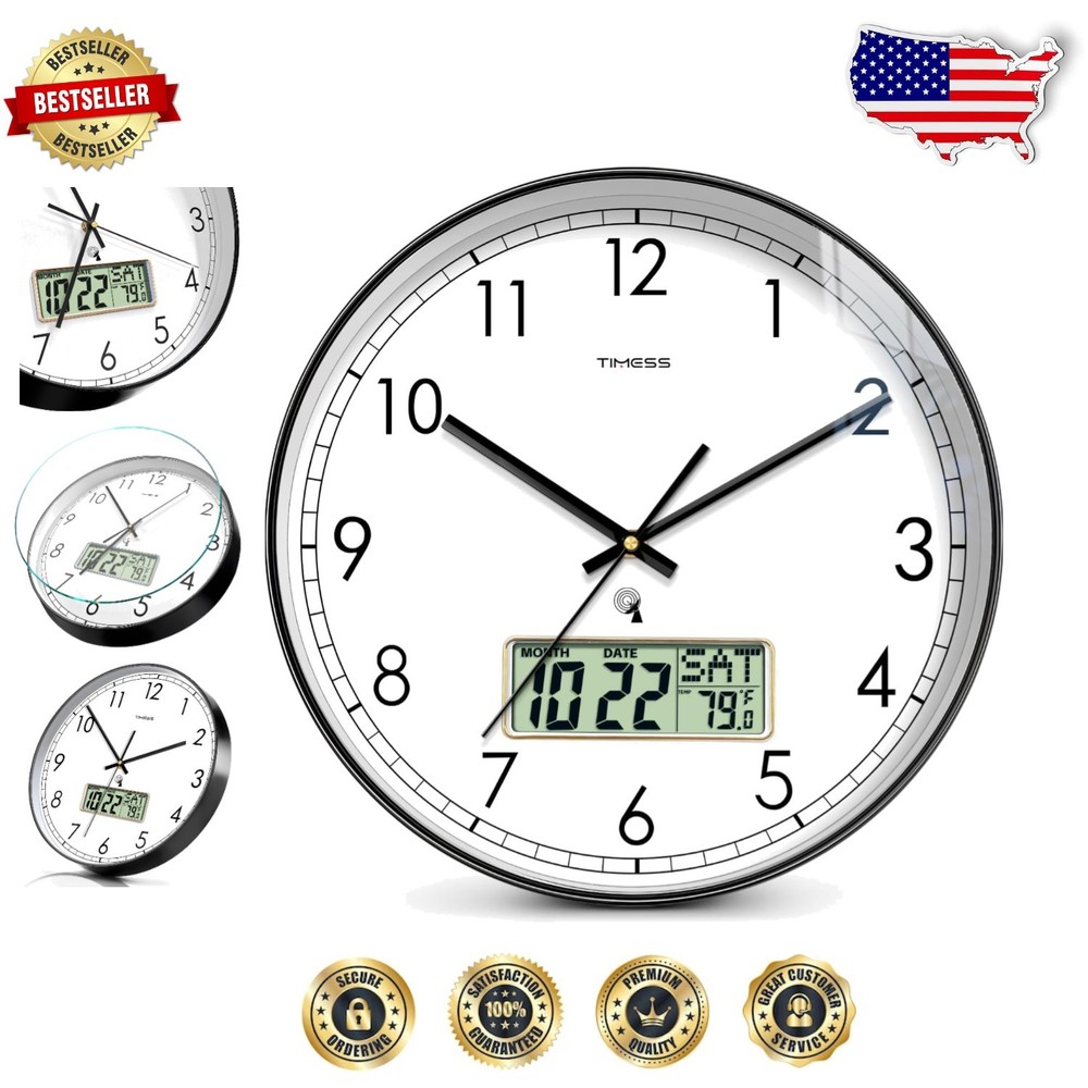 Atomic Self-Setting 12-Inch Silent Wall Clock - Modern Black Home Decor