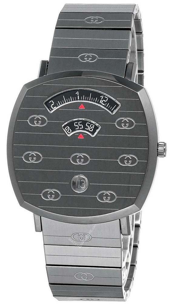 800 GUCCI GRIP 38MM QUARTZ SS GG-ENGRAVED GREY DIAL UNISEX WATCH YA157429